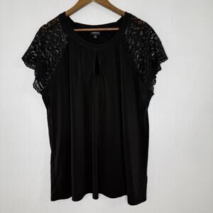 Torrid Shirt Womens 2X Black Lace Sleeve Keyhole Plus Size Stretch Top Blouse